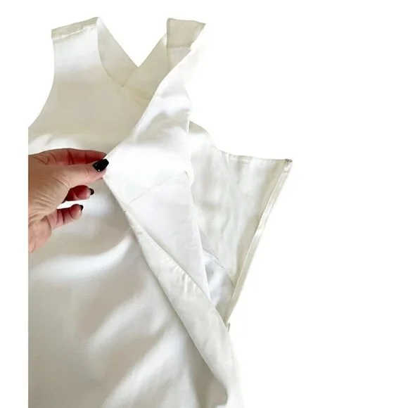 Sandro Paris Women’s Sz 1 Cream Cross Back Shift Dress w/ White Ruffle Hem - Picture 7 of 9
